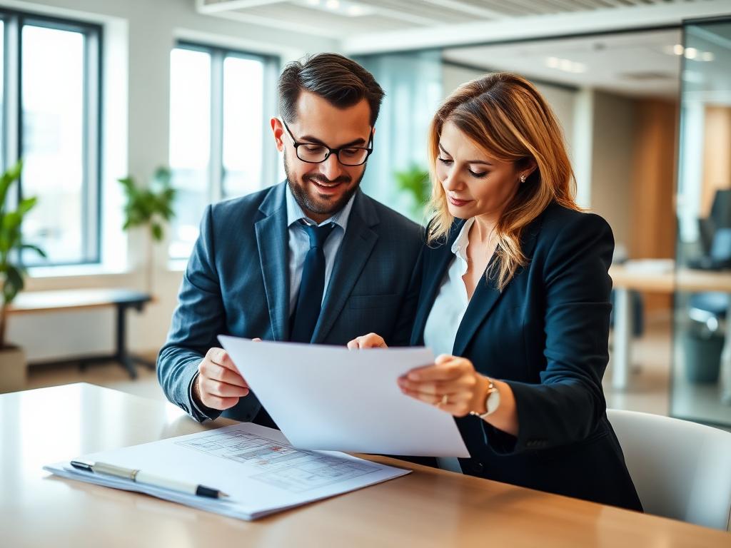 Professionals reviewing property documents together